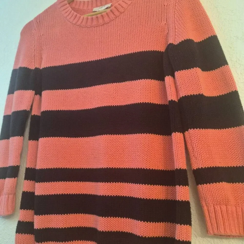 LOFT Pink & Navy Blue Striped Long-sleeve Sweater: Fun Nautical Coastal Summer